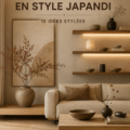 Intérieur décoré dans le style Japandi avec des éléments en bois et des couleurs neutres.
