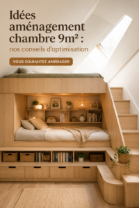Chambre optimisée de 9m2 avec décoration moderne et fonctionnelle.