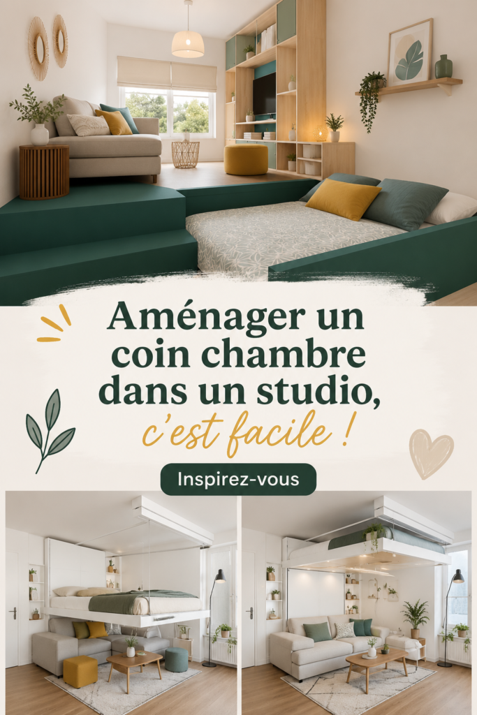 Un studio avec un coin chambre aménagé et chaleureux