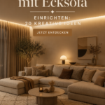 Un salon moderne avec un canapé d'angle et des éléments de décoration chaleureux.
