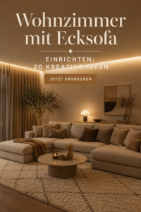 Un salon moderne avec un canapé d'angle et des éléments de décoration chaleureux.