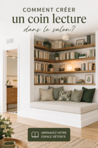 Un coin lecture cosy avec un fauteuil confortable et une lampe douce dans un salon moderne.