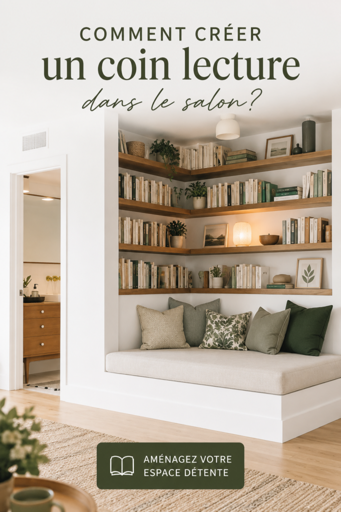 Un coin lecture cosy avec un fauteuil confortable et une lampe douce dans un salon moderne.