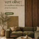 Un salon décoré avec des éléments en vert olive, créant une ambiance chaleureuse et moderne.