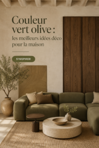 Un salon décoré avec des éléments en vert olive, créant une ambiance chaleureuse et moderne.