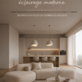 Décor monochrome doux et moderne dans un salon minimaliste