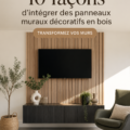 Panneaux muraux en bois décoratifs dans un intérieur chaleureux.