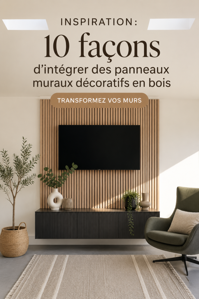 Panneaux muraux en bois décoratifs dans un intérieur chaleureux.