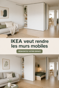 Image d'un espace de vie moderne avec des murs mobiles IKEA, montrant flexibilité et design.