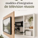 Salon moderne avec télévision intégrée de façon esthétique et fonctionnelle.