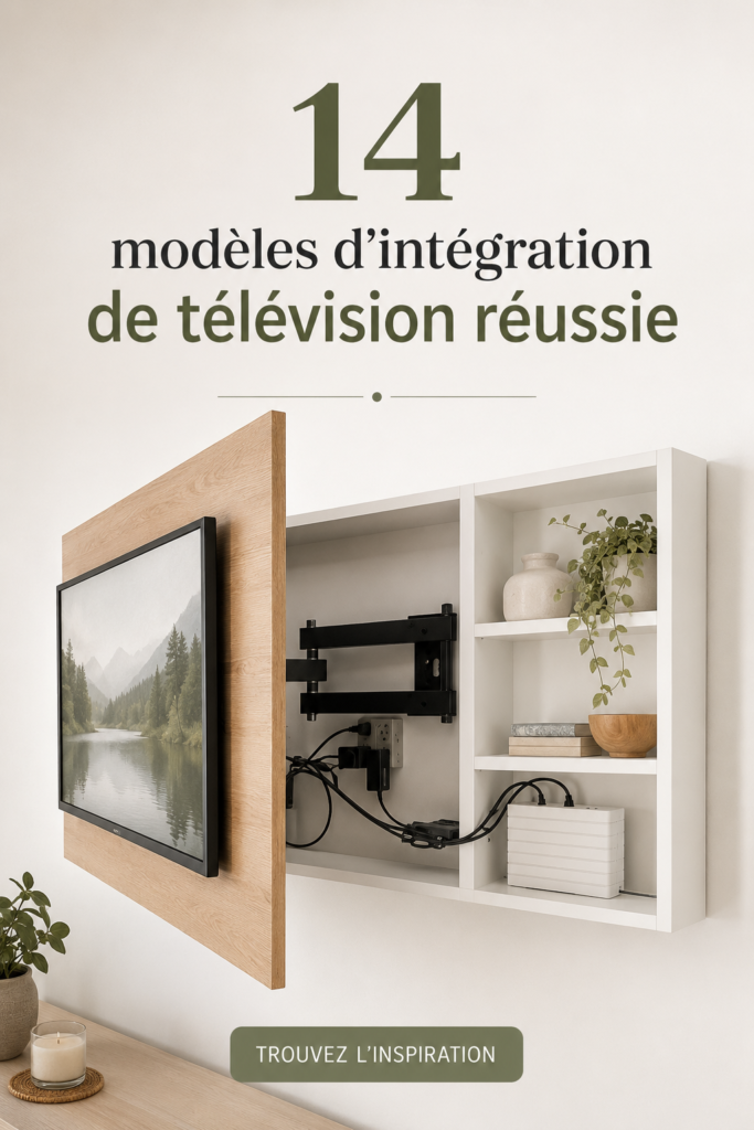 Salon moderne avec télévision intégrée de façon esthétique et fonctionnelle.