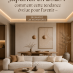 Un intérieur décoré dans le style Japandi moderne, alliant matériaux naturels et lignes épurées.