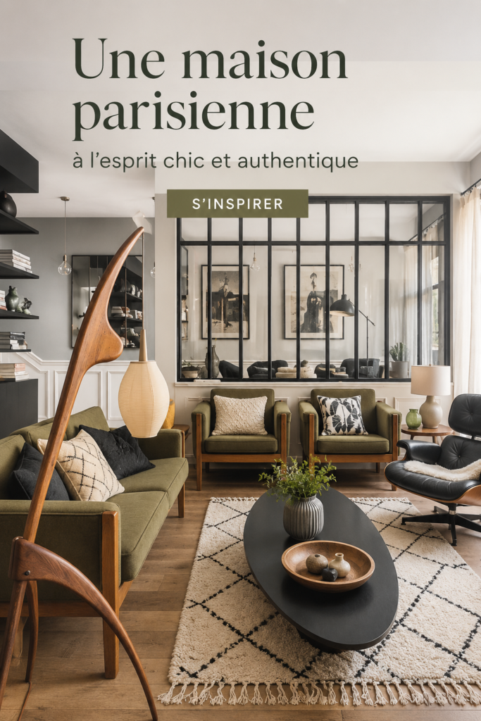 Intérieur d'une maison parisienne élégante et chic avec des meubles vintage.