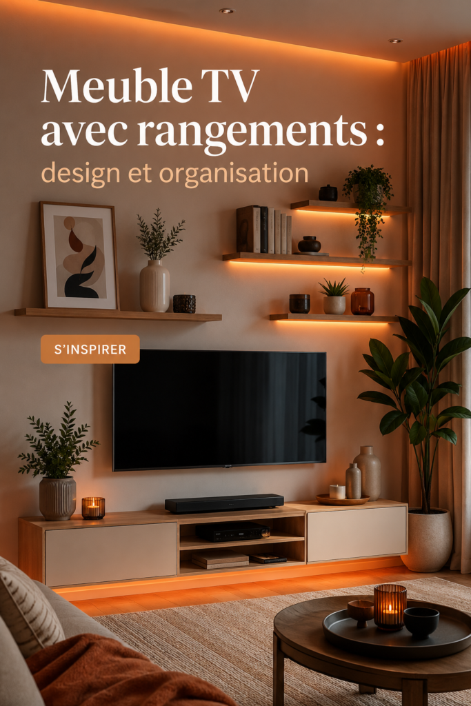 Un meuble TV moderne avec rangements intégrés, harmonisant design et fonctionnalité.
