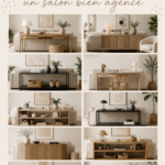 Un salon bien agencé avec des meubles placés derrière le canapé pour un style chaleureux.