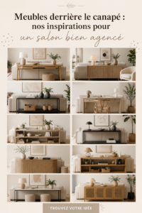 Un salon bien agencé avec des meubles placés derrière le canapé pour un style chaleureux.