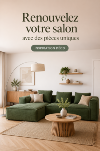 Salon confortable avec des pièces uniques et décoratives qui personnalisent l'espace.