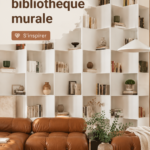 Un salon moderne avec une bibliothèque murale élégante et accueillante.