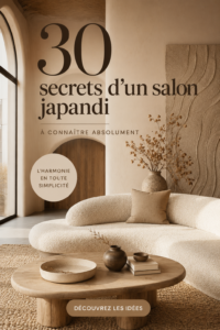 Salon décoré dans le style Japandi avec des éléments naturels et des couleurs neutres.