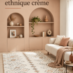 Tapis salon ethnique crème dans un intérieur moderne