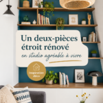 Studio rénové accueillant avec décoration moderne.