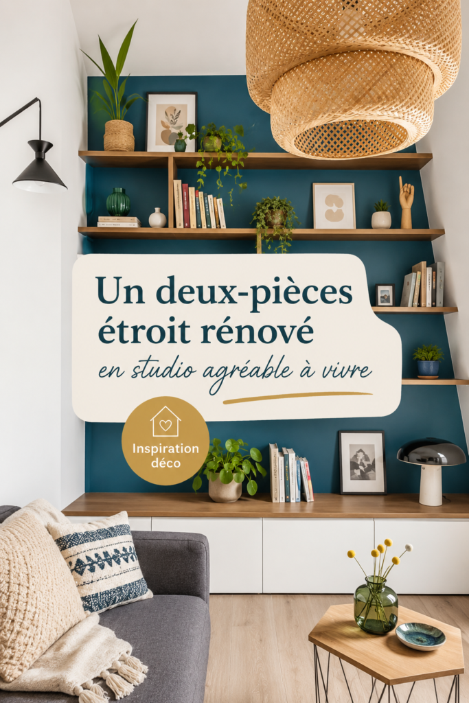 Studio rénové accueillant avec décoration moderne.