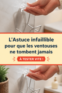 Image d'une ventouse bien fixée sur une surface lisse, illustrant l'astuce pratique présentée.