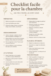 Vue d'une chambre chaleureuse et bien agencée, préparée grâce à une checklist pratique.
