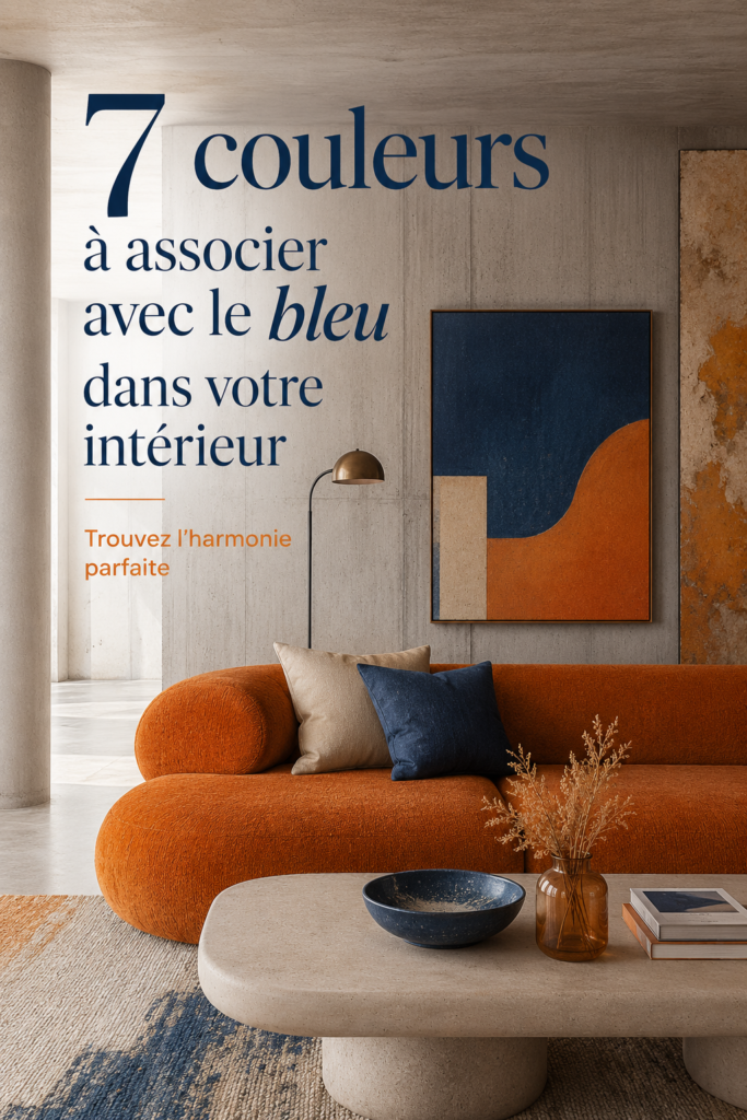 Intérieur moderne avec des teintes de bleu associées à d'autres couleurs harmonieuses.