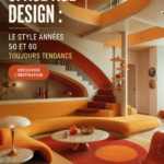 Un salon décoré dans le style Space Age avec des meubles modernes des années 50 et 60.