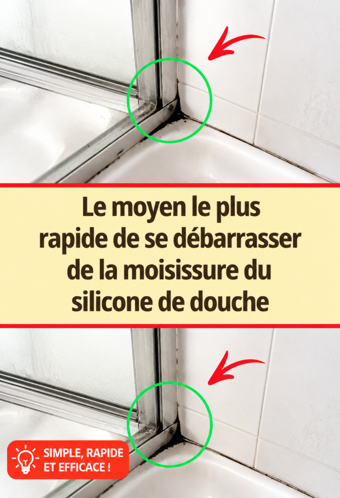 Silicone de douche présentant de la moisissure à enlever.