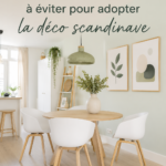 Intérieur scandinave chaleureux avec des éléments en bois et des couleurs neutres.