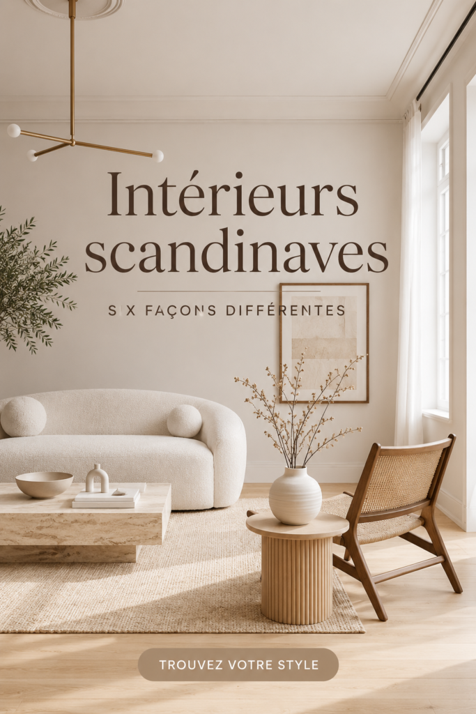Intérieur scandinave chaleureux avec des meubles en bois clair et des textiles doux.