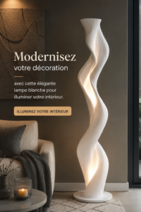 Une élégante lampe blanche moderne éclairant un salon contemporain