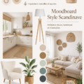 Moodboard inspirant sur un style scandinave avec des couleurs pastel et des textures naturelles.