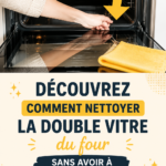 Une femme nettoyant la double vitre de son four avec un produit ménager, méthode facile et pratique