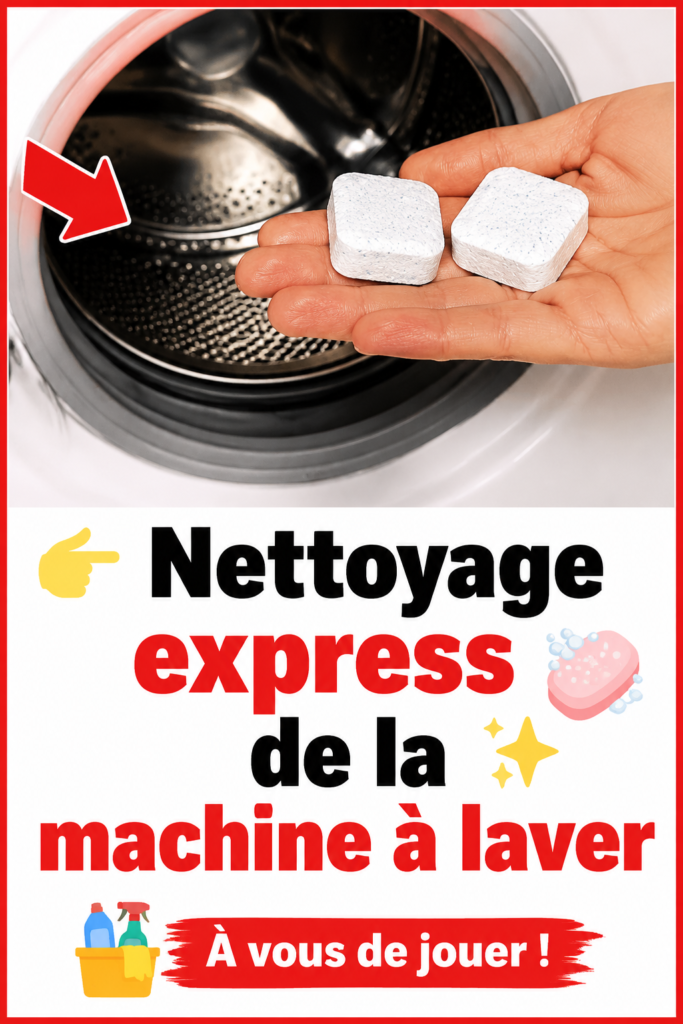 Vue de près d'une machine à laver lors d'un nettoyage avec des produits ménagers.