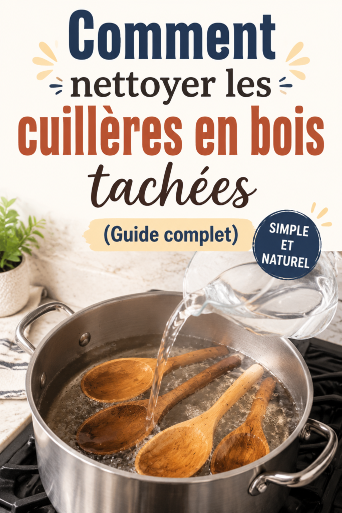 Cuillères en bois propres et brillantes sur un fond de cuisine