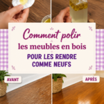 Une femme polissant un meuble en bois, le rendant brillant et neuf.