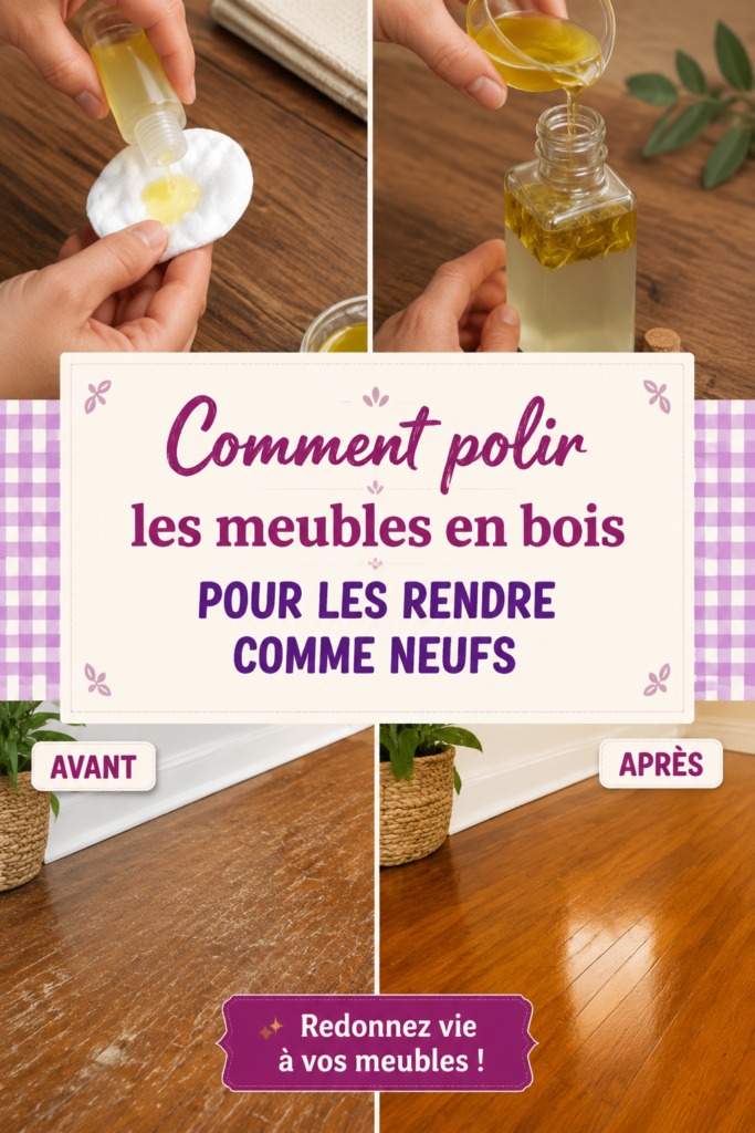 Une femme polissant un meuble en bois, le rendant brillant et neuf.