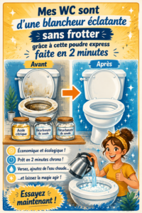 Poudre nettoyante faite maison pour des WC éclatants en 2 minutes.