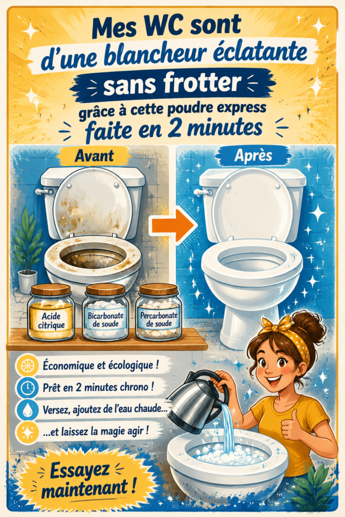 Poudre nettoyante faite maison pour des WC éclatants en 2 minutes.
