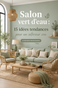 Salon moderne décoré en vert d'eau, favorisant une ambiance zen.