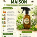 Spray anti-mouches fait maison sur une table en bois