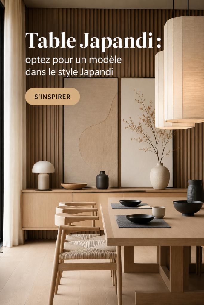 Table Japandi en bois clair dans un intérieur moderne