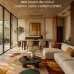 Tapis coloré moderne dans un salon contemporain chaleureux