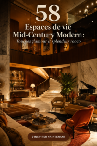 Salon élégant aménagé dans un style Mid-Century avec des touches rococo
