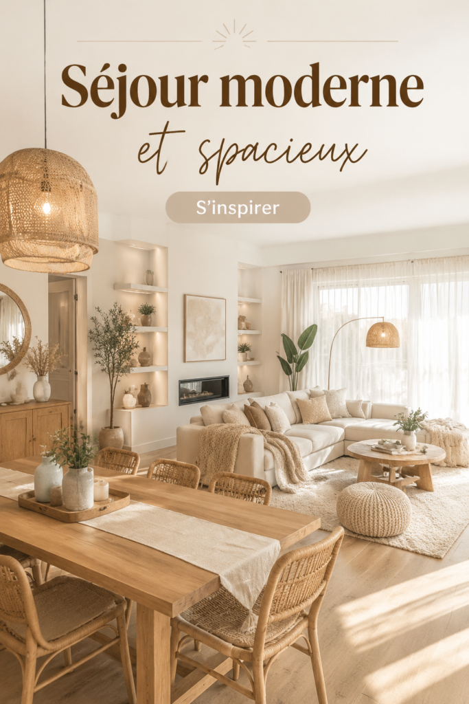 Un salon moderne avec une décoration ouverte et lumineuse, mettant en avant des meubles contemporains.