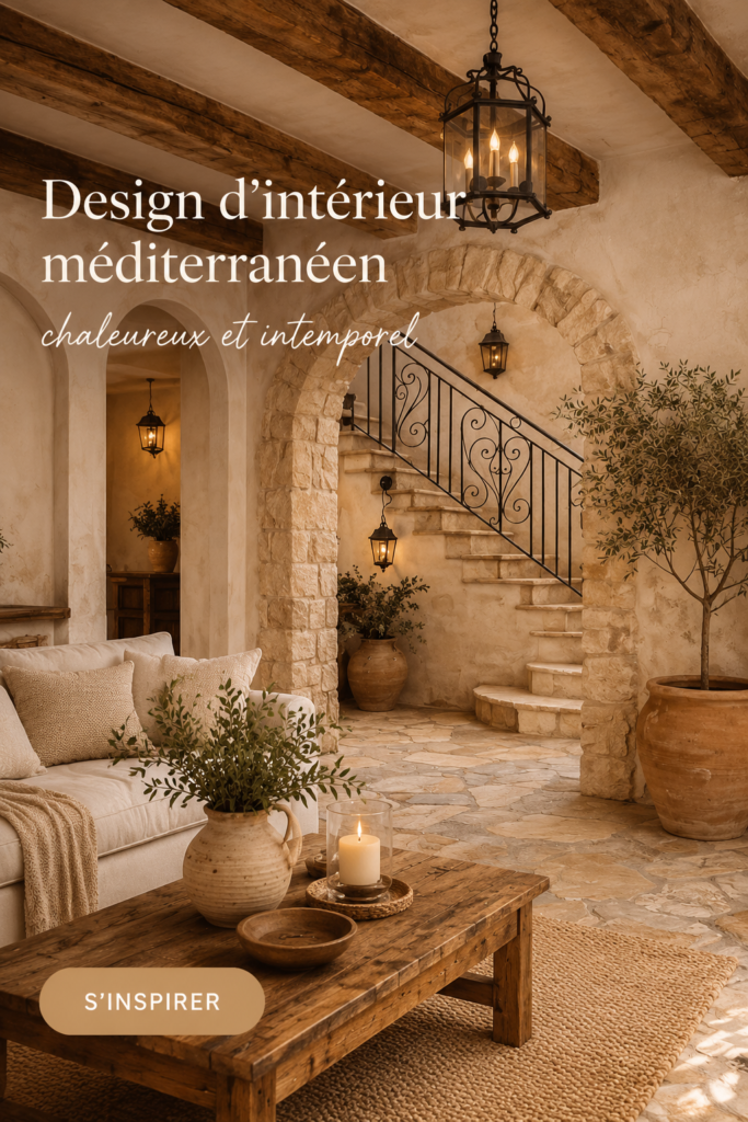 Salon de style méditerranéen avec des éléments chaleureux et naturels