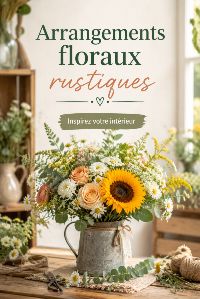 Arrangement floral rustique avec des fleurs des champs